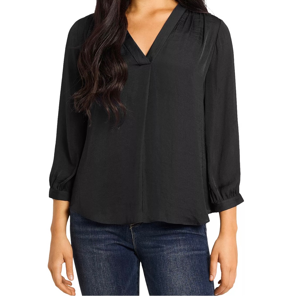 Vince Camuto Size 3x V Neck Black Blouse 209